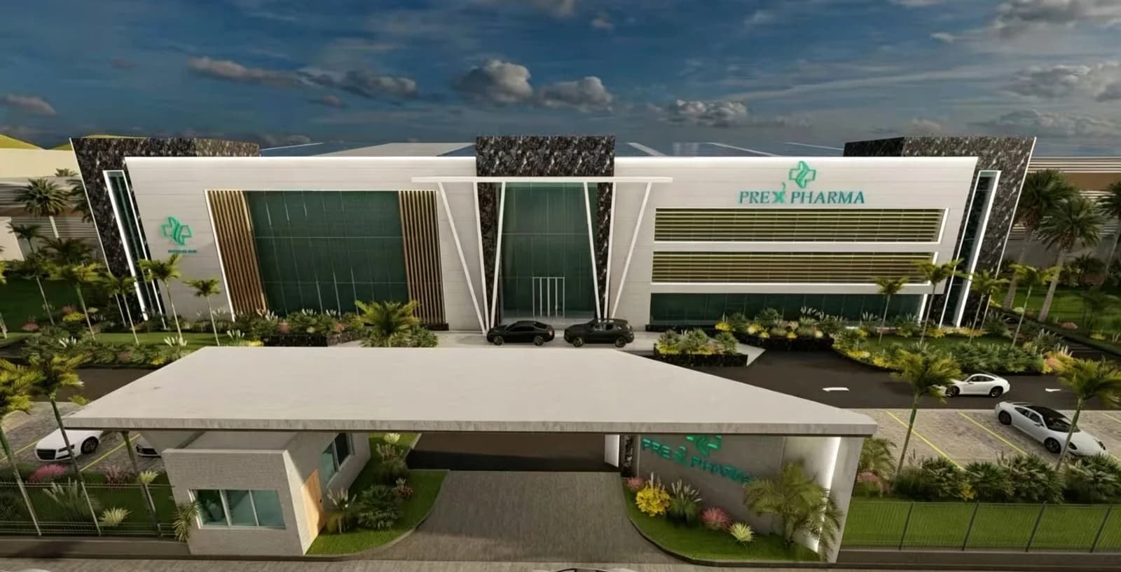 Prex Pharma · Design rendering · Not an as-built photograph